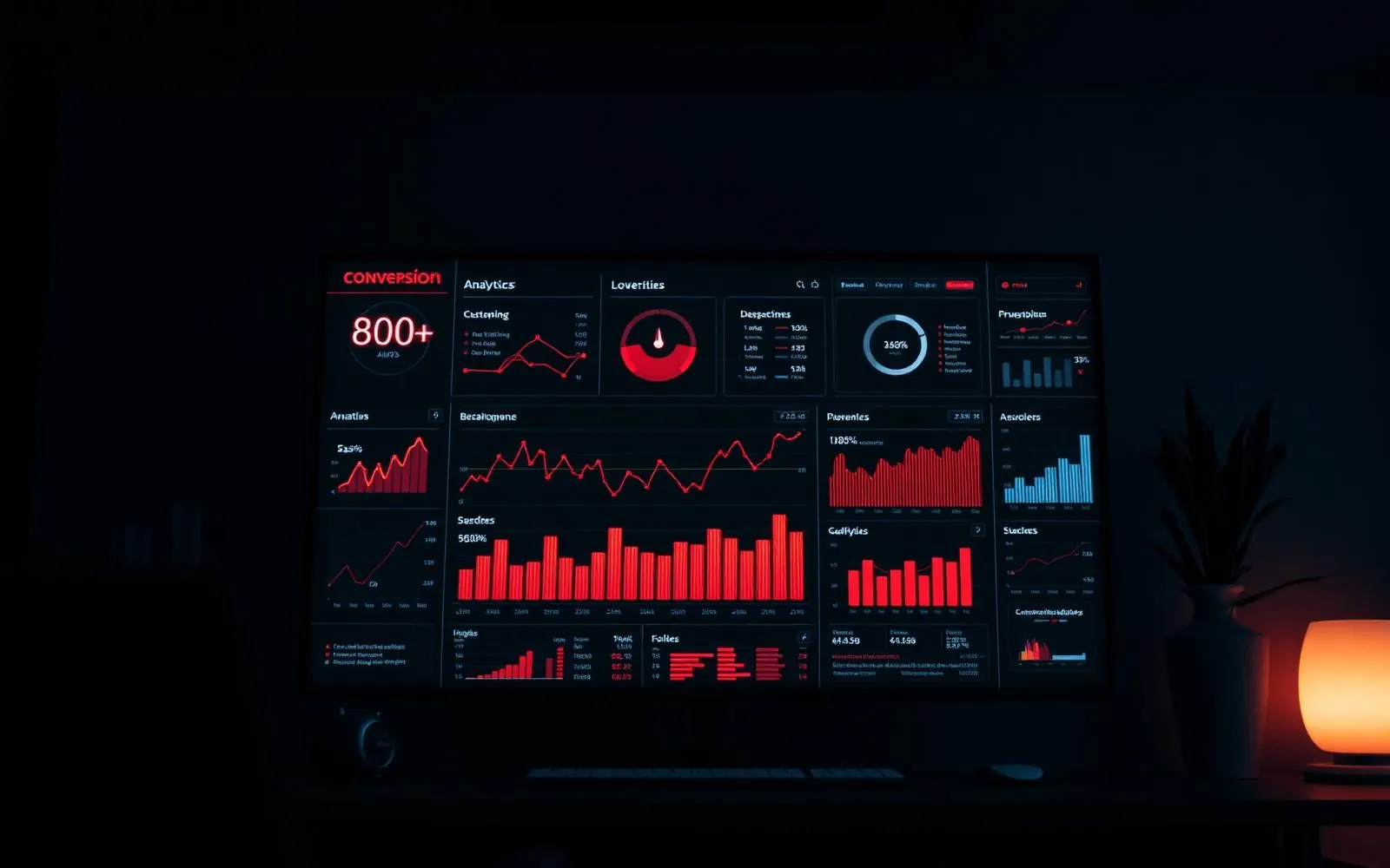 Monitor met een visueel overzicht van commerciële cijfers en grafieken